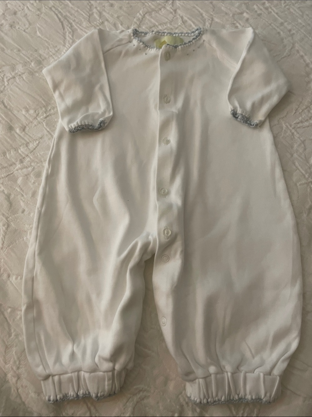 White Baby One-Piece Bodysuit with Blue Trim